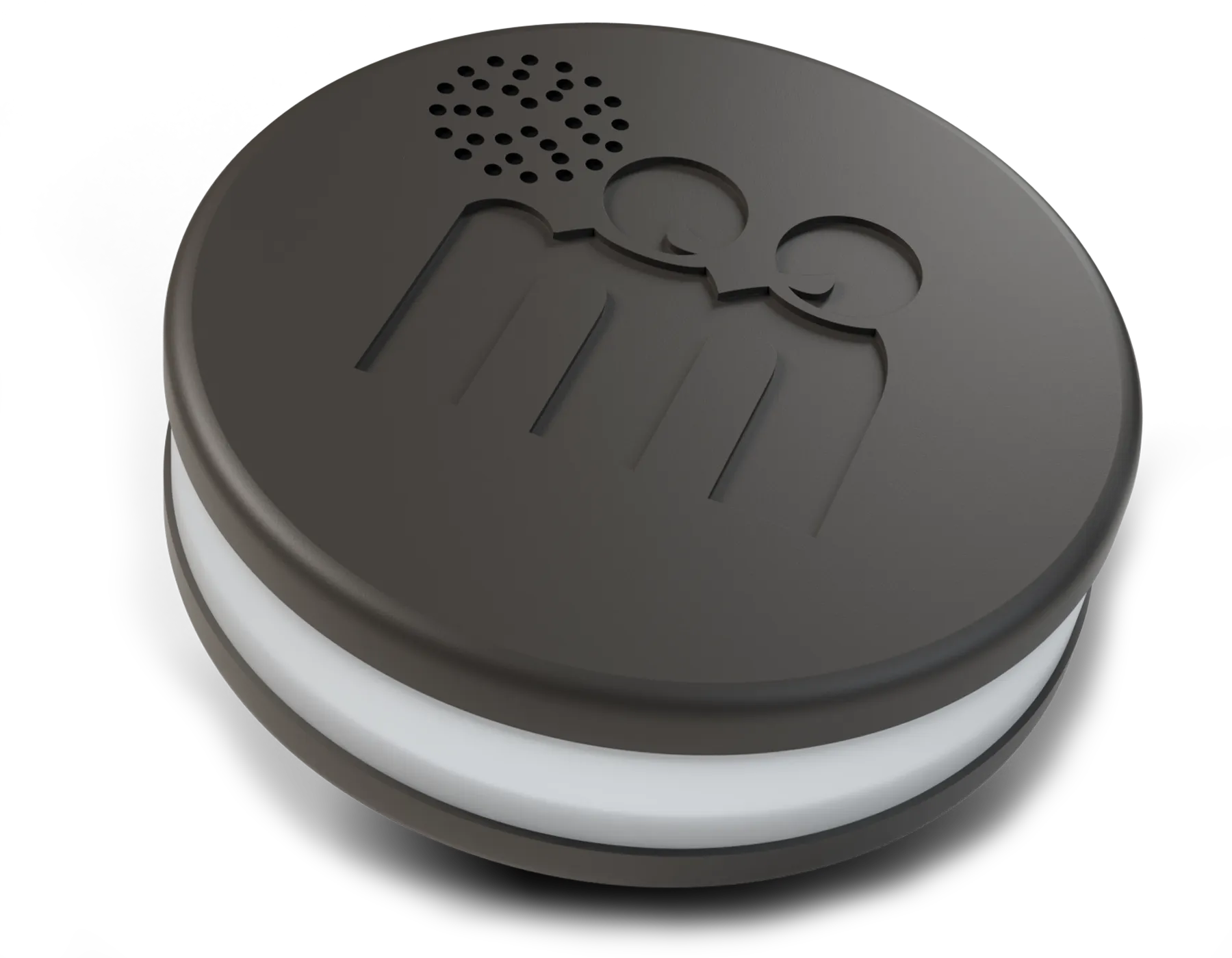 The Cookie: a round charcoal puck with a light ring around its edge and a speaker grille on its lid.