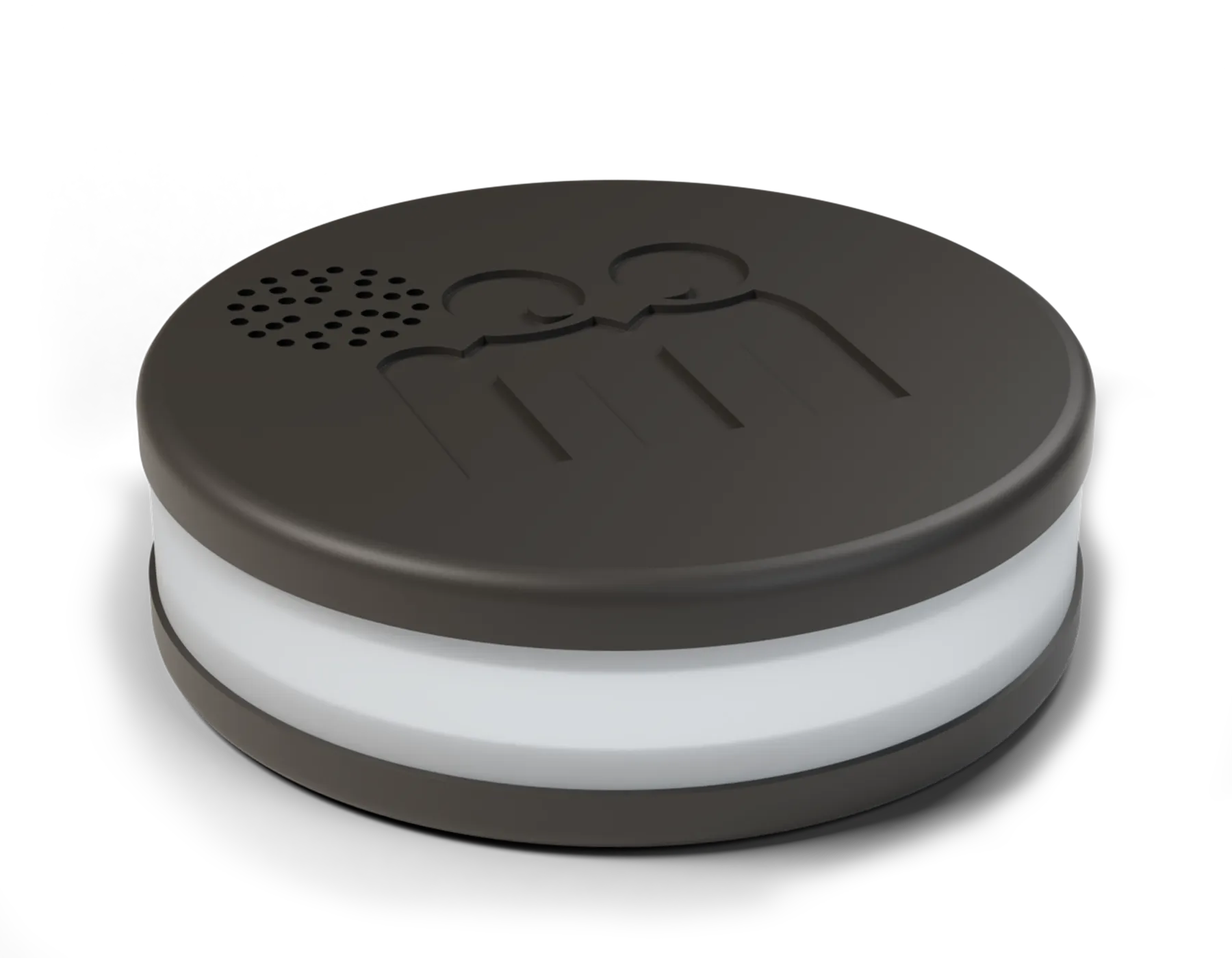 The Cookie: a small, softly rounded charcoal device with the Modem mark pressed into its lid.